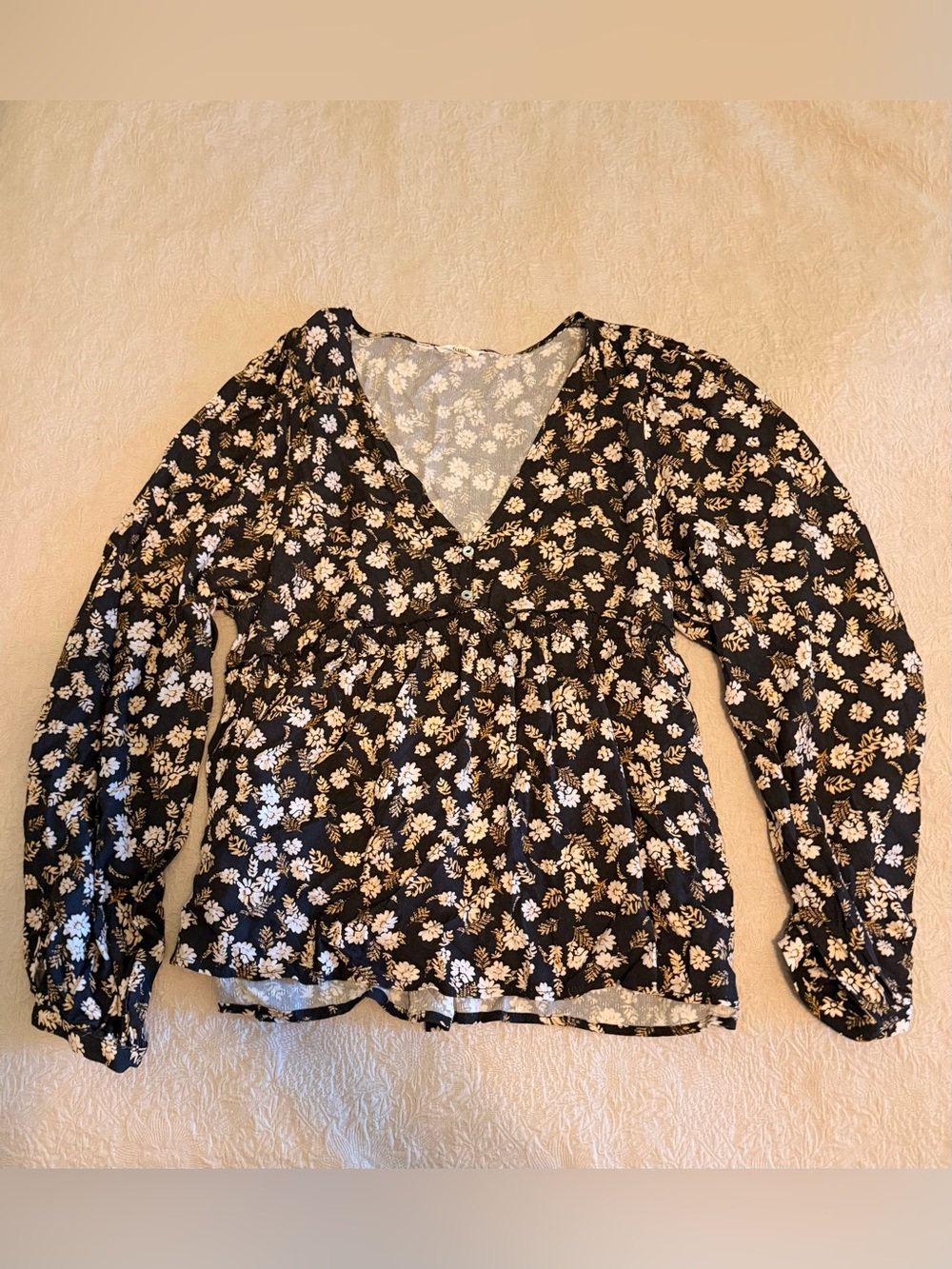 bohme Black Floral V-Neck Long Sleeve Peplum Blouse